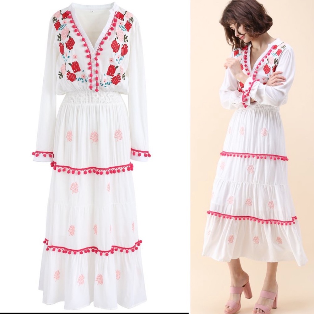Chicwish Stay Romance Maxi Boho Embroidery Dress